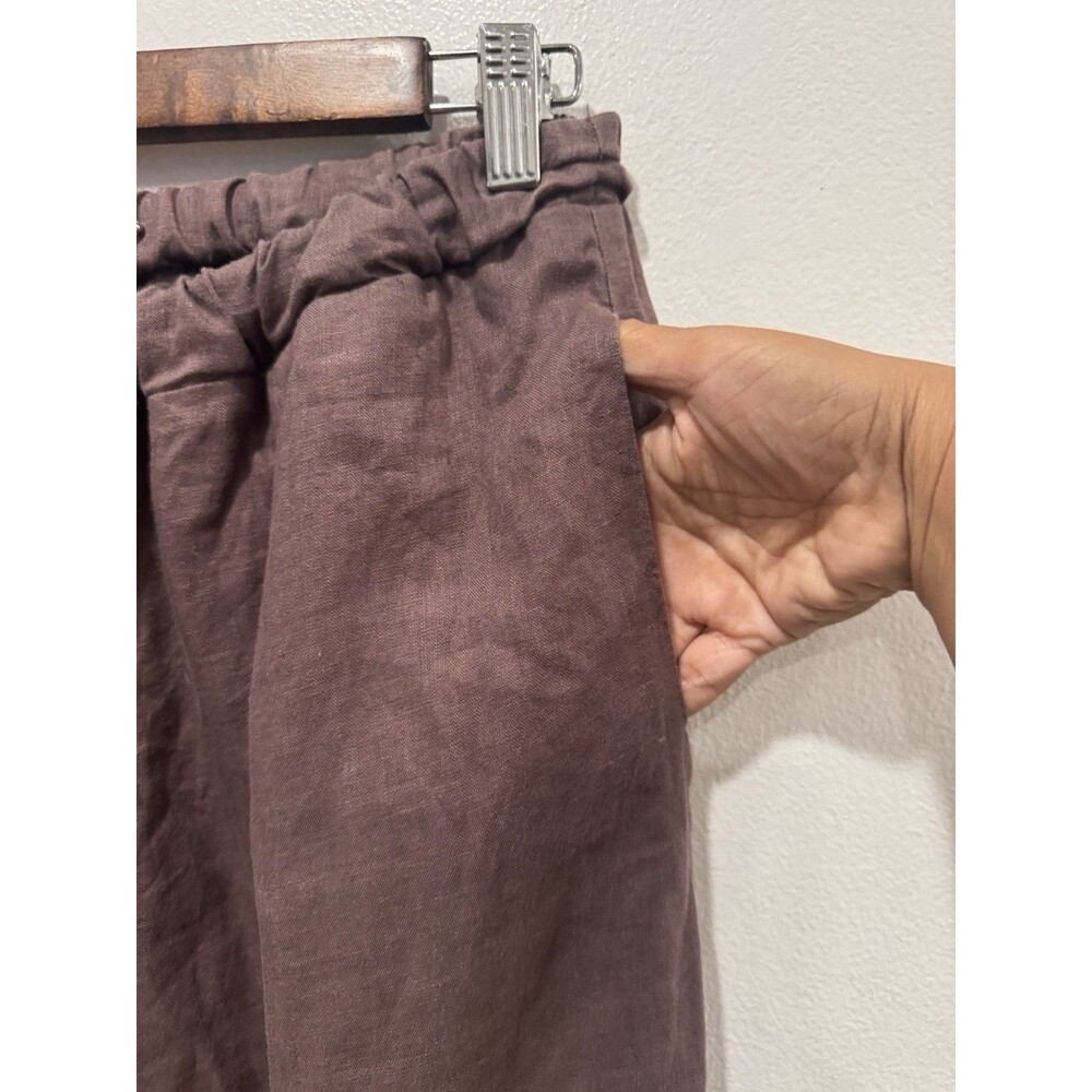 Dissh Gina Choc Linen Elastic Waist Wide Leg Linen Pants Minimalist Boho Size 10 - Picture 4 of 7